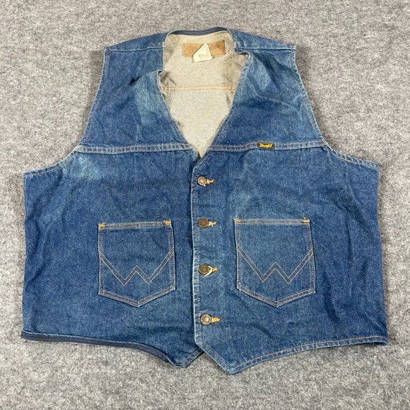 Wrangler Other - VTG Wrangler Vest Mens XL Blue Jean Denim Western Outdoors Biker USA Rancher 80s